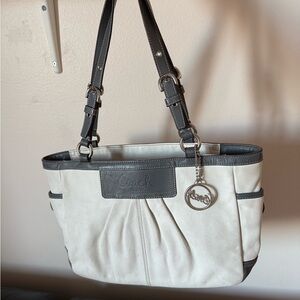 Coach Cream and Black Leather Tote with Signature Charm